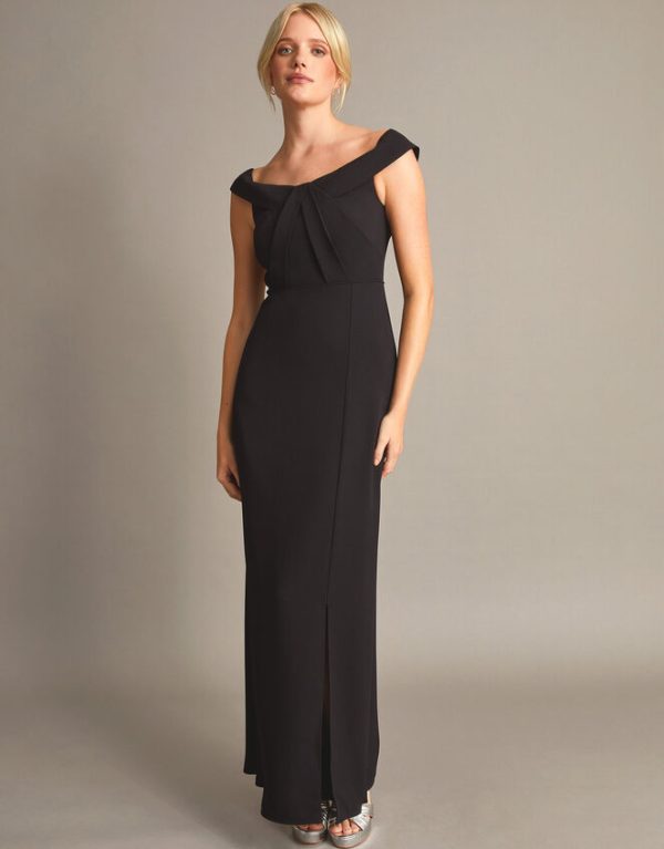 Monsoon Beatrice Crepe Bardot Maxi Dress Black