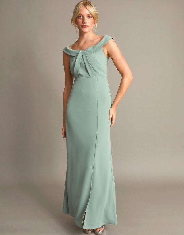 Monsoon Beatrice Crepe Bardot Maxi Dress Green