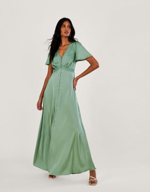 Monsoon Ivy Satin Maxi Dress Green