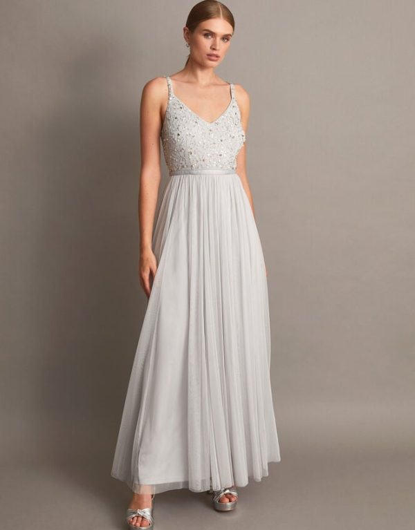 Monsoon Autumn Embellished Maxi Dress Silver