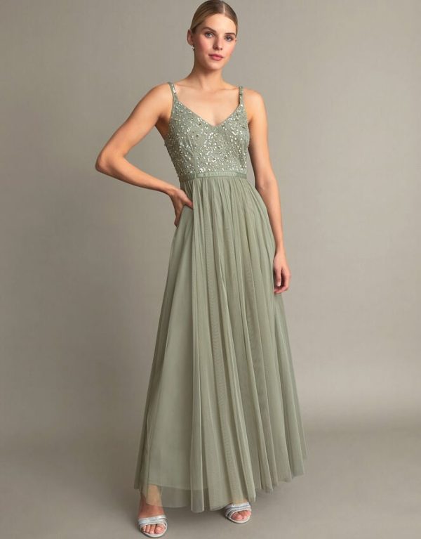 Monsoon Autumn Embellished Maxi Dress Green