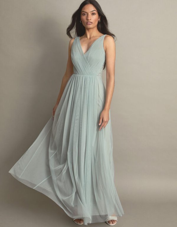 Monsoon Anne Mesh Maxi Dress Green