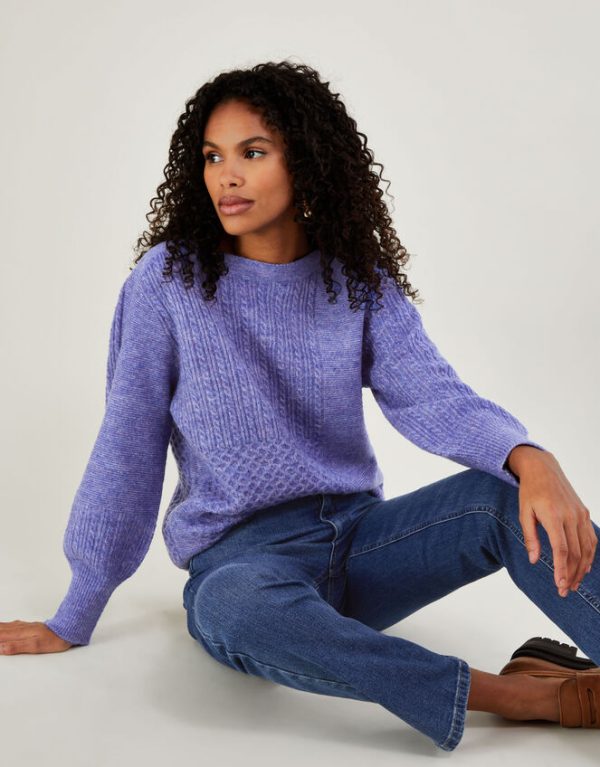 Monsoon Supersoft Patch Stitch Tunic Jumper with Recycled Polyester Blue