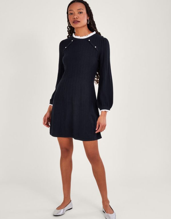 Monsoon Lace Trim Swing Dress Blue