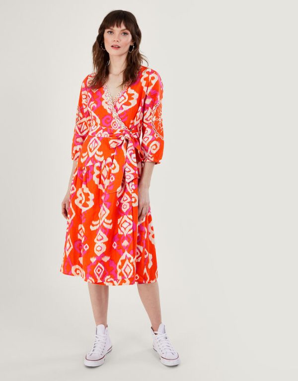 Monsoon Aspen Wrap Dress in Linen BlendOrange