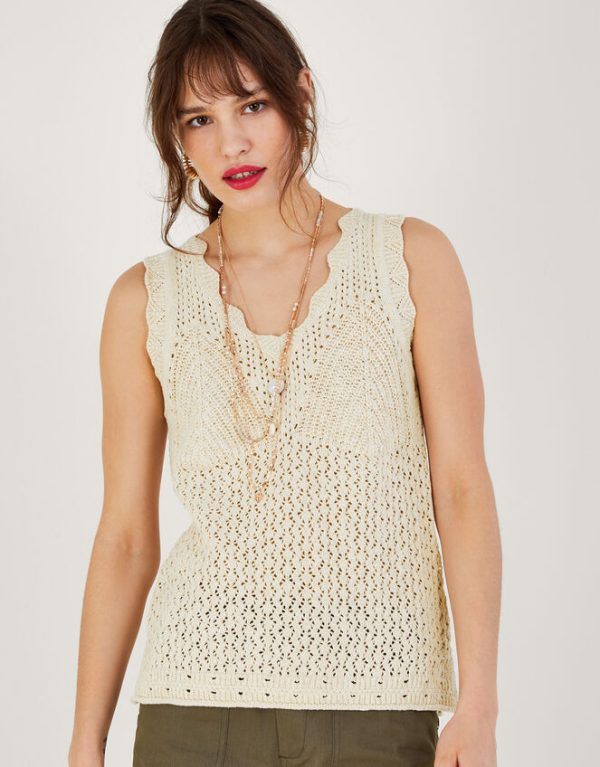 Monsoon Pointelle Knit Sleeveless Tank Ivory