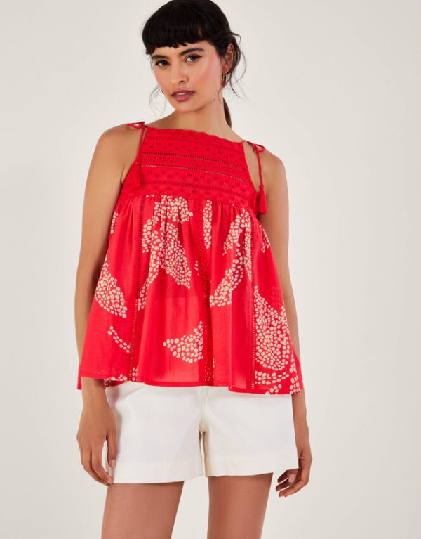 Monsoon Mahi Halter High Neck Cami Top Red