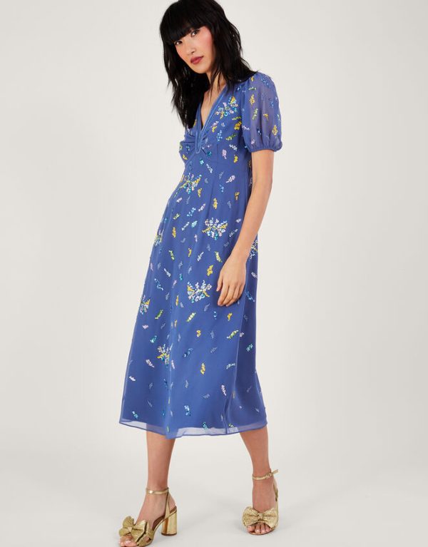 Monsoon Zena Sequin Tea Dress Blue