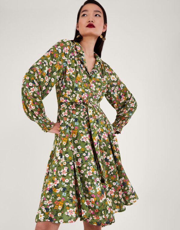 Monsoon Ditsy Floral Dress Green