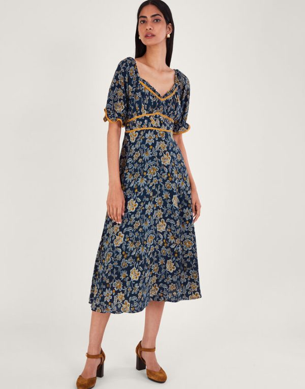 Monsoon Dotty Flower Dress Blue