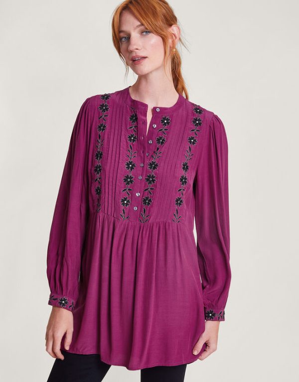 Monsoon Longline Embroidered Tunic Top Pink