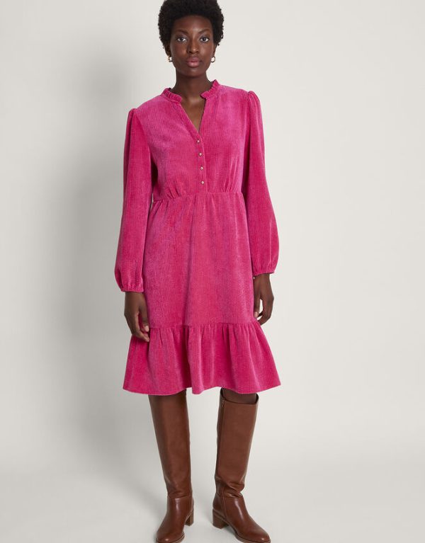 Monsoon Cord Buttoned Dress Pink