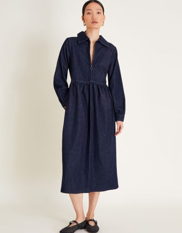 Monsoon Alana Zip Midi Dress Blue