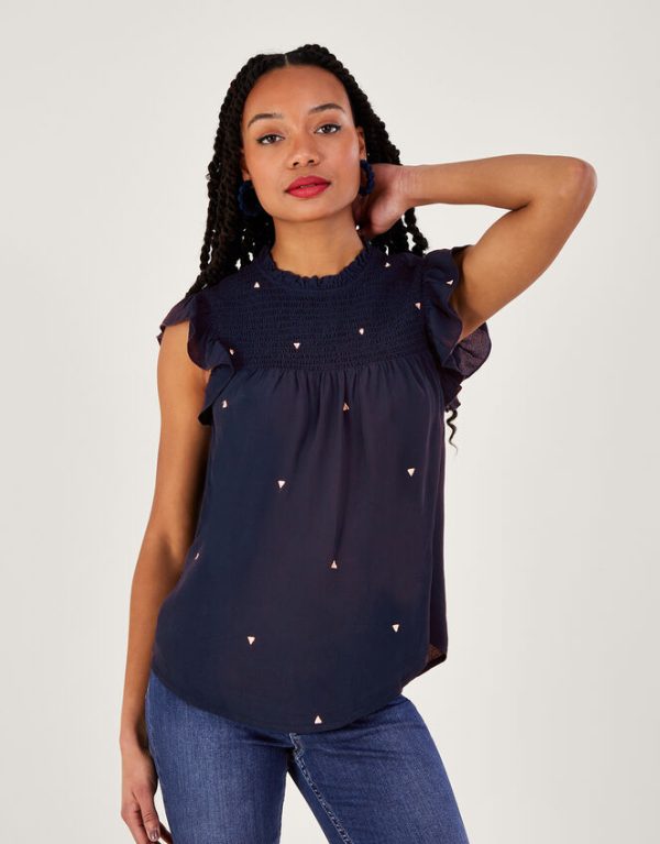 Monsoon Darla Embroidered Top Blue