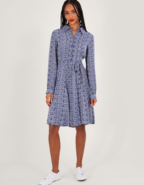 Monsoon Josephina Print Shirt Dress Blue