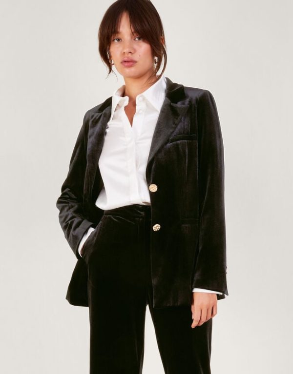 Monsoon Verity Velvet Single Breasted Jacket Black - Image 2