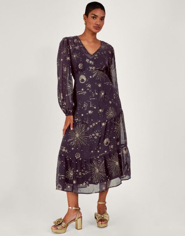 Monsoon Cassie Zodiac Midi Dress Blue