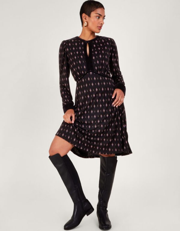 Monsoon Geometric Print Dress Black