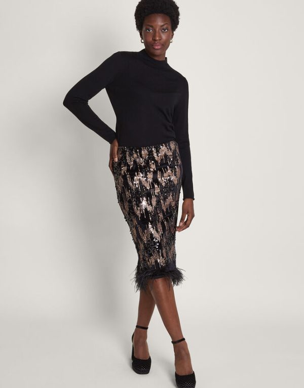 Monsoon Fern Sequin Midi Skirt Black - Image 2