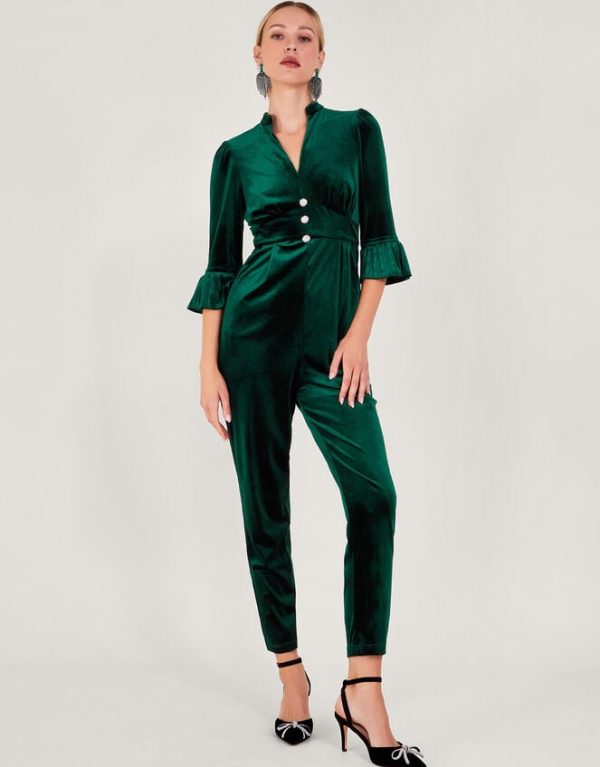 Monsoon Kyra Velvet Jumpsuit Green - Image 2