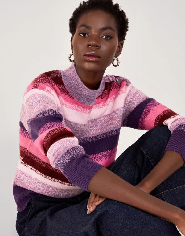 Monsoon Ombre Stripe Mock Neck JumperPink