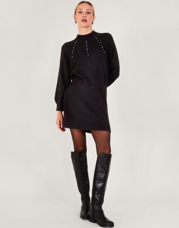 Monsoon Pearl Detail Dress Black