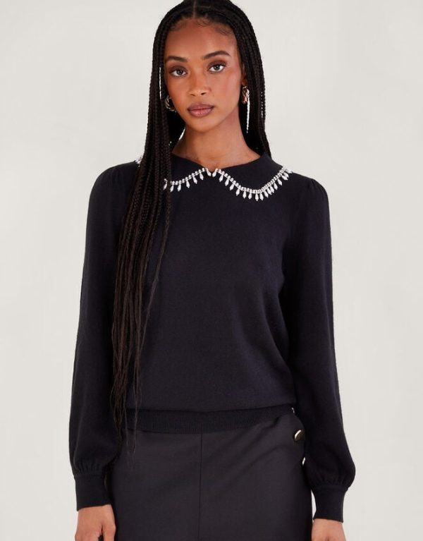 Monsoon Cleo Collared Jumper Black