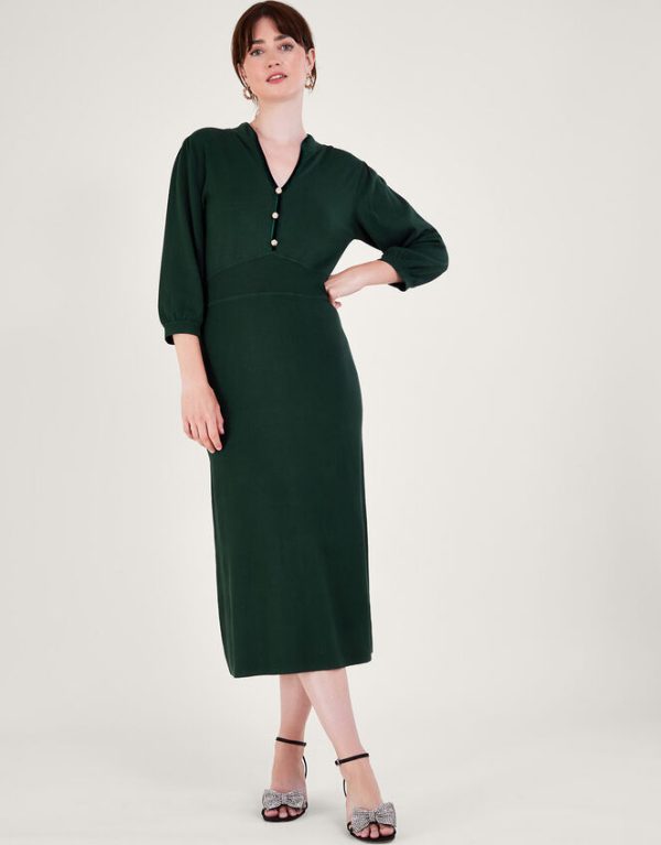 Monsoon Moira Button Midi Dress Green