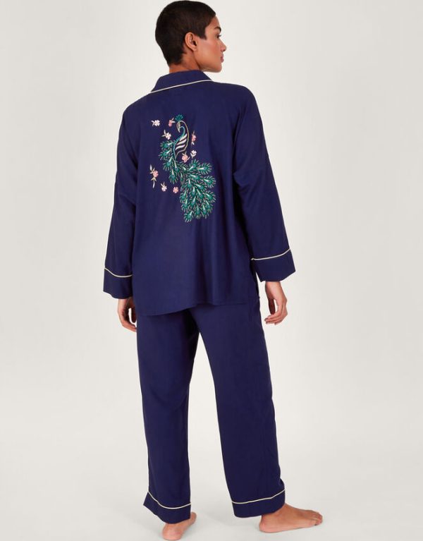 Monsoon Pru Peacock Embroidered Pyjama Set Blue