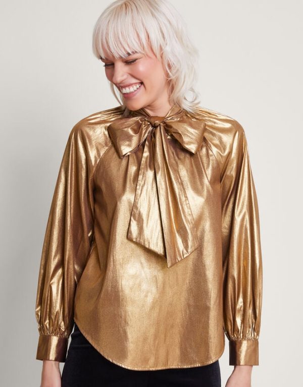 Monsoon Gracie Pussybow Blouse Gold - Image 2