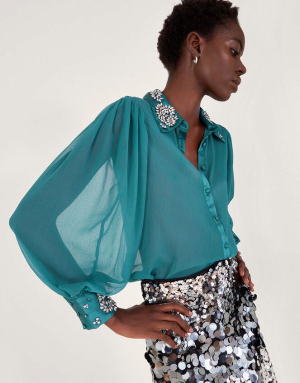 Monsoon Lorenna Embellished Blouse Teal