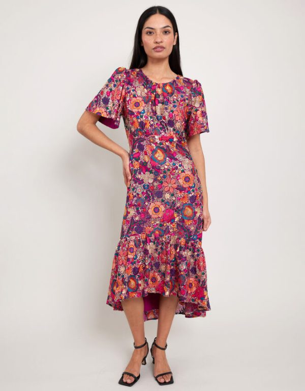 Monsoon East Floral Print Midi Dress Multi - Image 2