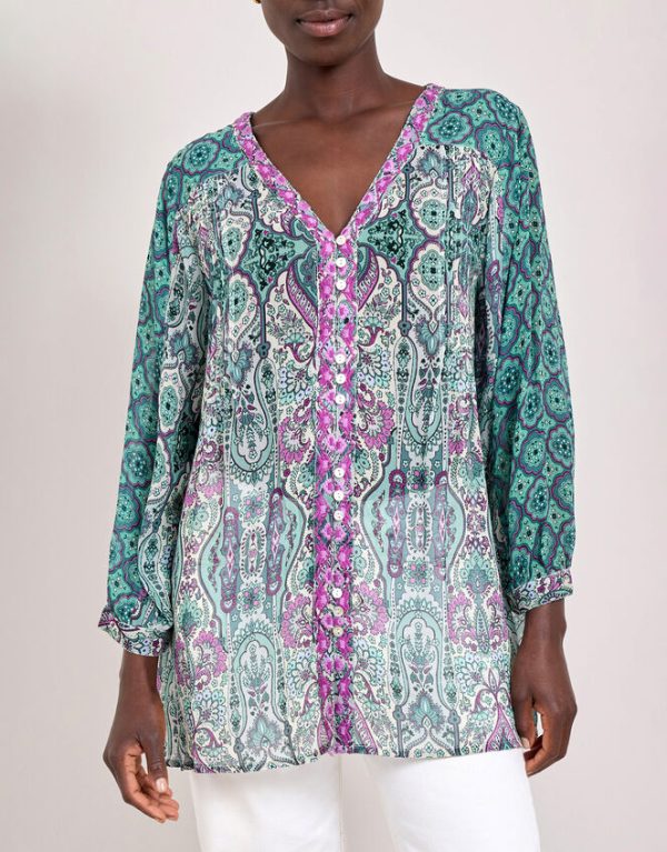 Monsoon East Paisley Print Blouse Green - Image 2