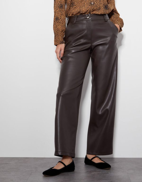 Monsoon Parker Faux Leather Trousers Brown - Image 2