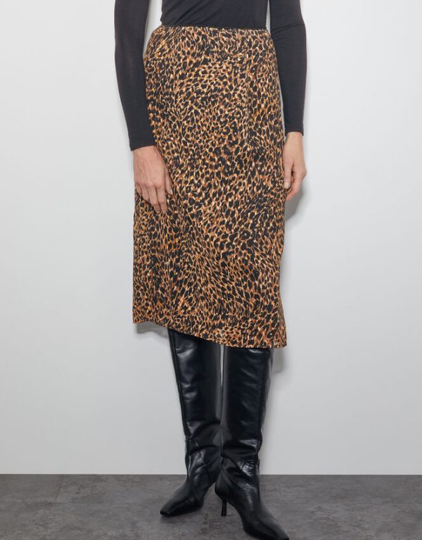 Monsoon Liza Leopard Print Midi Skirt Brown - Image 2