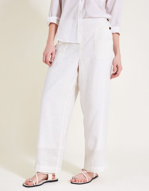 Monsoon Parker Linen Crop Trousers White - Image 2