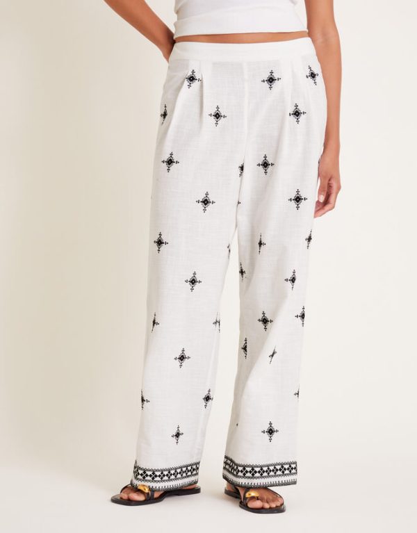 Monsoon Eleanor Embroidered Trousers Ivory - Image 2