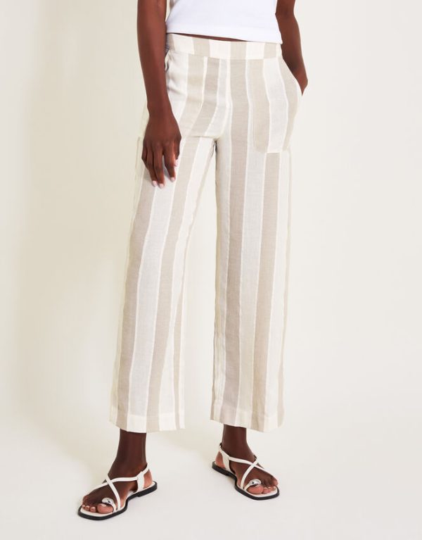 Monsoon Harley Stripe Linen Blend Trousers Natural - Image 2