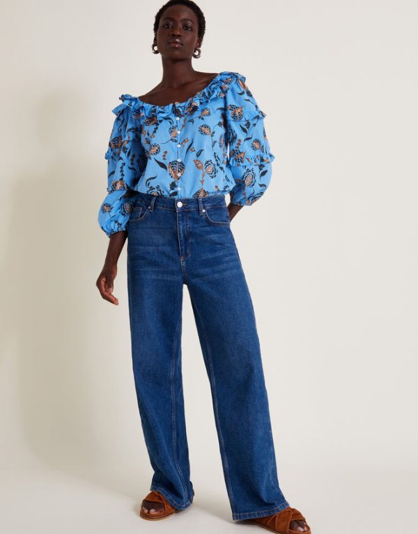 Monsoon Clara Floral Frill Blouse Blue - Image 2