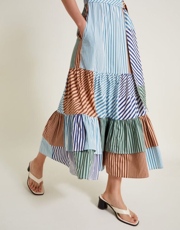 Monsoon Carrie Stripe Ruffle Dress Blue - Image 2