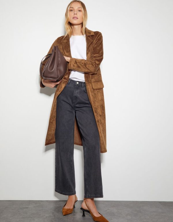 Monsoon Tove Suedette Trench Coat Brown - Image 2