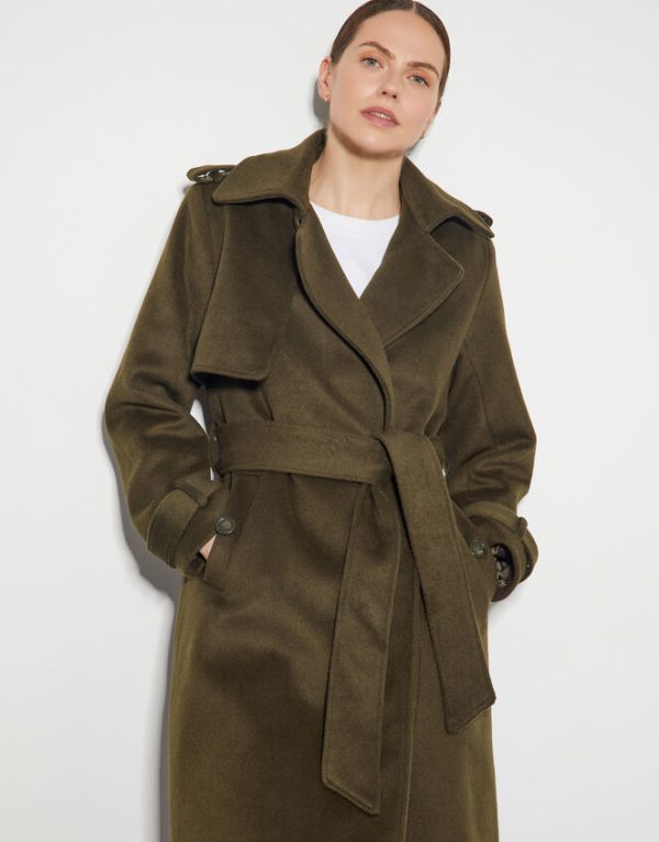 Monsoon Ollie Belted Trench Coat Green - Image 2