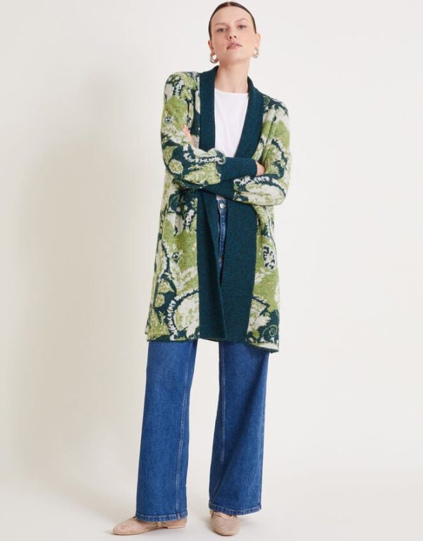 Monsoon Ember Printed Longline Cardigan Green - Image 2