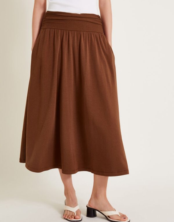 Monsoon Jourdana Jersey Midi Skirt Brown - Image 2