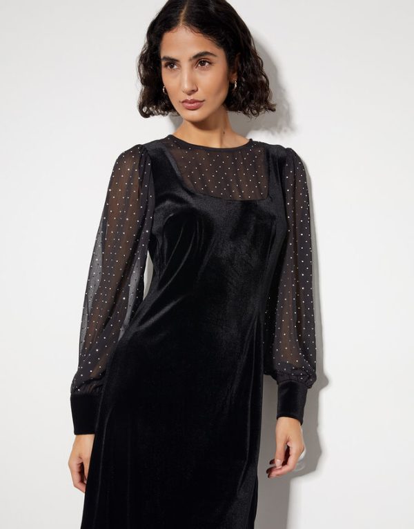 Monsoon Mel Sheer Sleeve Velvet Mini Dress Black - Image 2