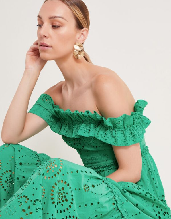 Monsoon Brynn Broderie Dress Green - Image 2