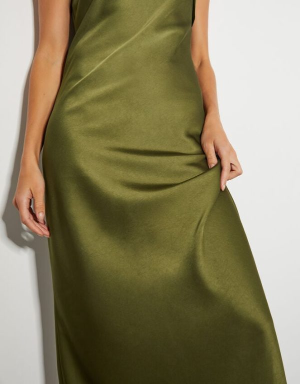 Monsoon Jodie Halter Satin Maxi Dress Green - Image 2