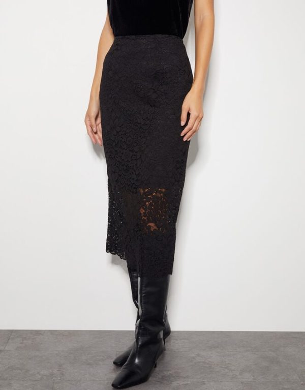 Monsoon Lola Lace Pencil Skirt Black - Image 2