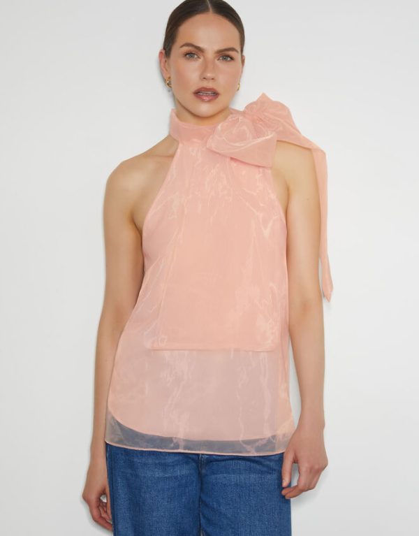 Monsoon Vera Sleeveless Organza Pussybow Top Pink - Image 2