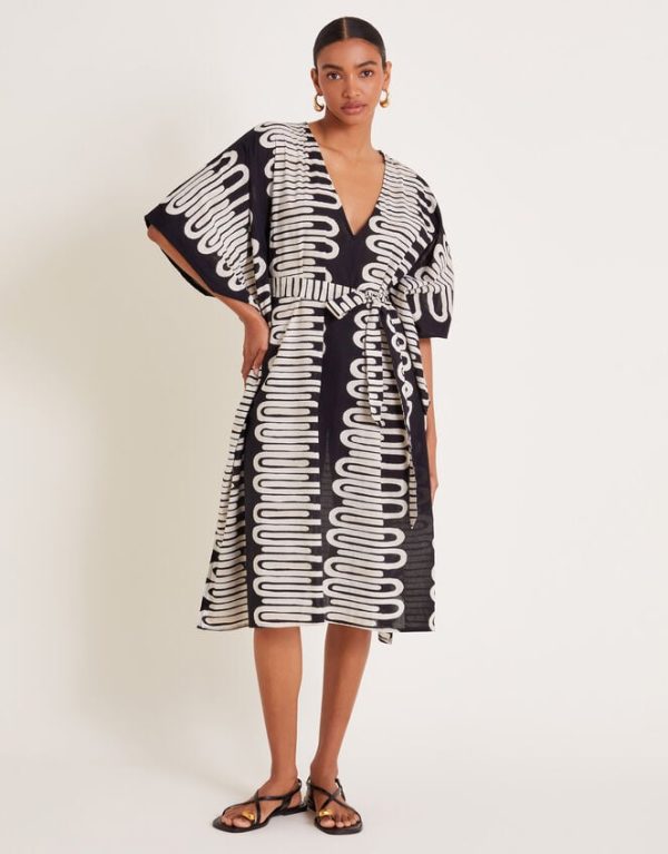 Monsoon Orla Geometric Print Kaftan Dress Black - Image 2